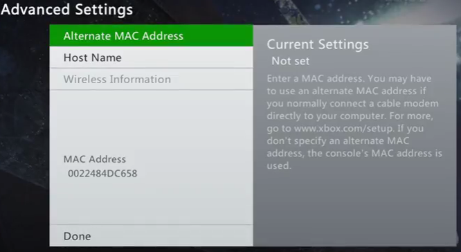 find your mac address for xbox one